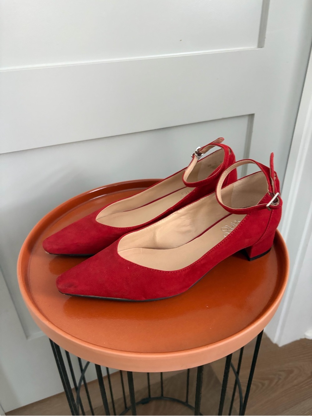 Red Velvet Pointed Toe Low Heel Pumps